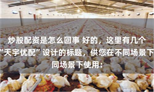 炒股配资是怎么回事 好的，这里有几个围绕“天宇优配”设计的标题，供您在不同场景下使用：